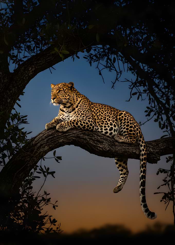 Leopard resting on a tree branch