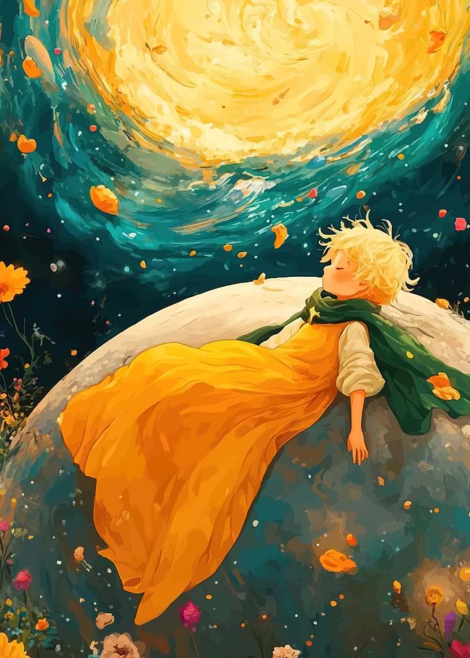 The Little Prince Sleeping on a Planet