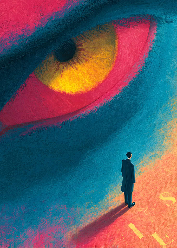Giant Eye Overlooking Man