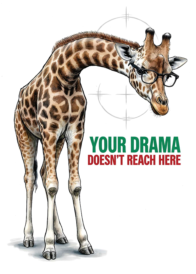 Giraffe with glasses and text