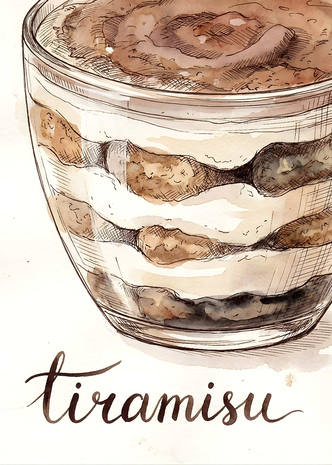 Hand-drawn Tiramisu in a Glass