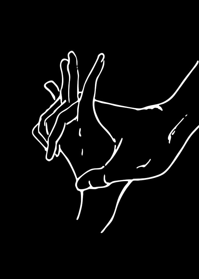 White outline of hands intertwined
