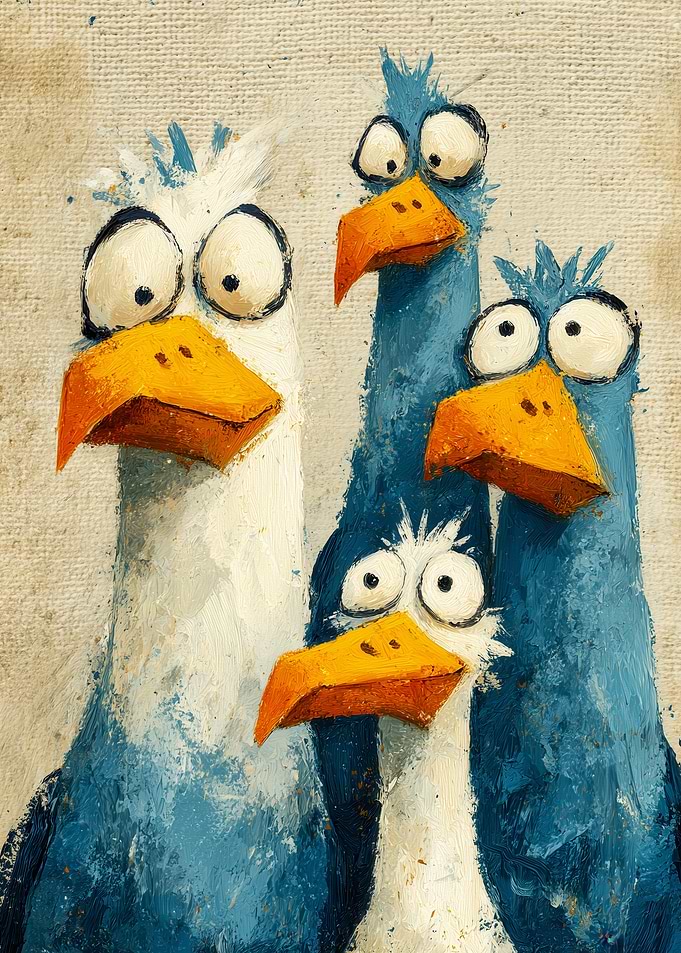 Four Goofy Seagulls