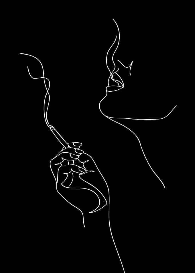 Woman Smoking Cigarette Line Art