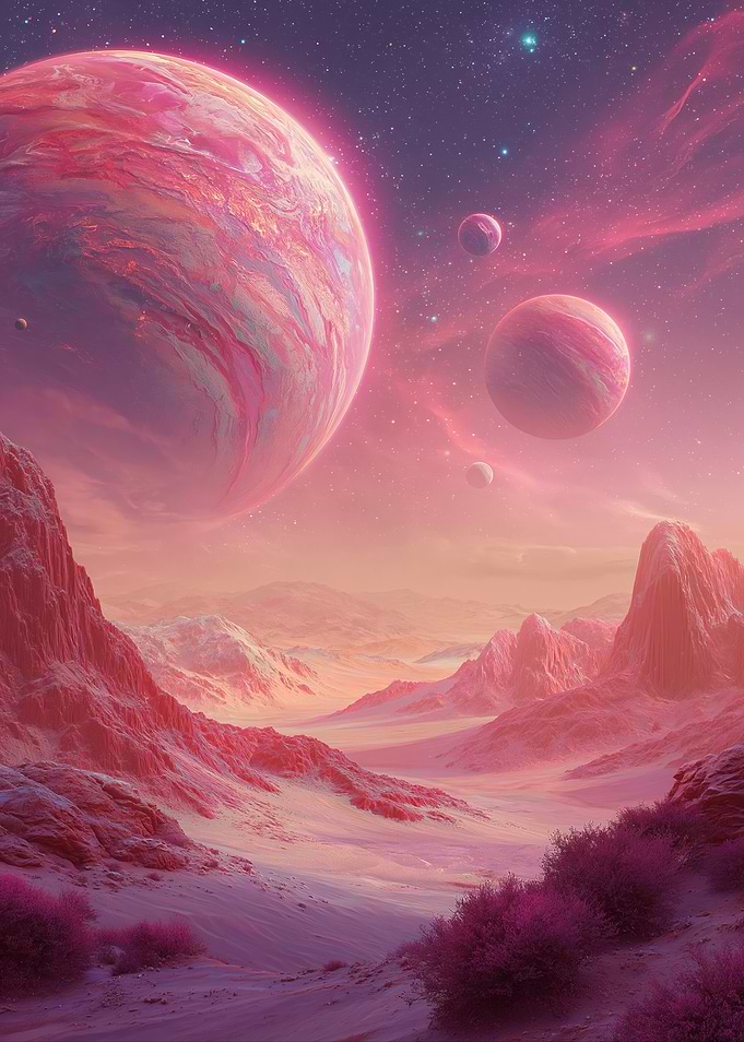 Alien Planet Landscape with Pink Hues