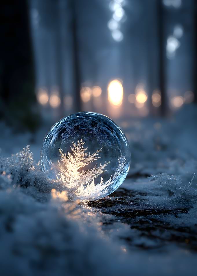 Frozen Orb in Snowy Forest