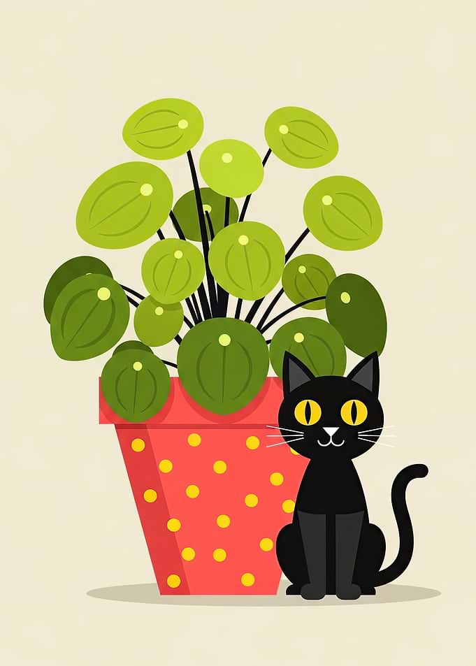 Black Cat and Potted Plant