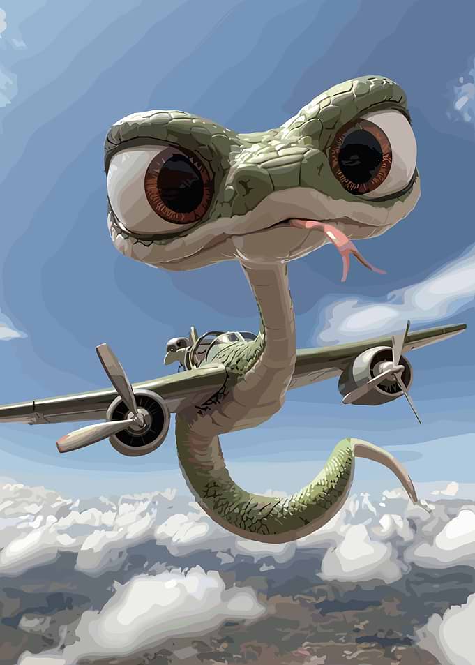 Cartoon Snake Flying a Plane