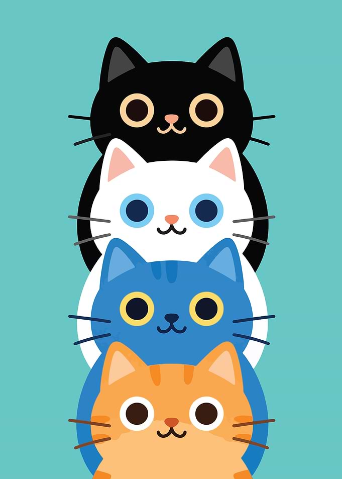 Stack of Cute Cartoon Cats