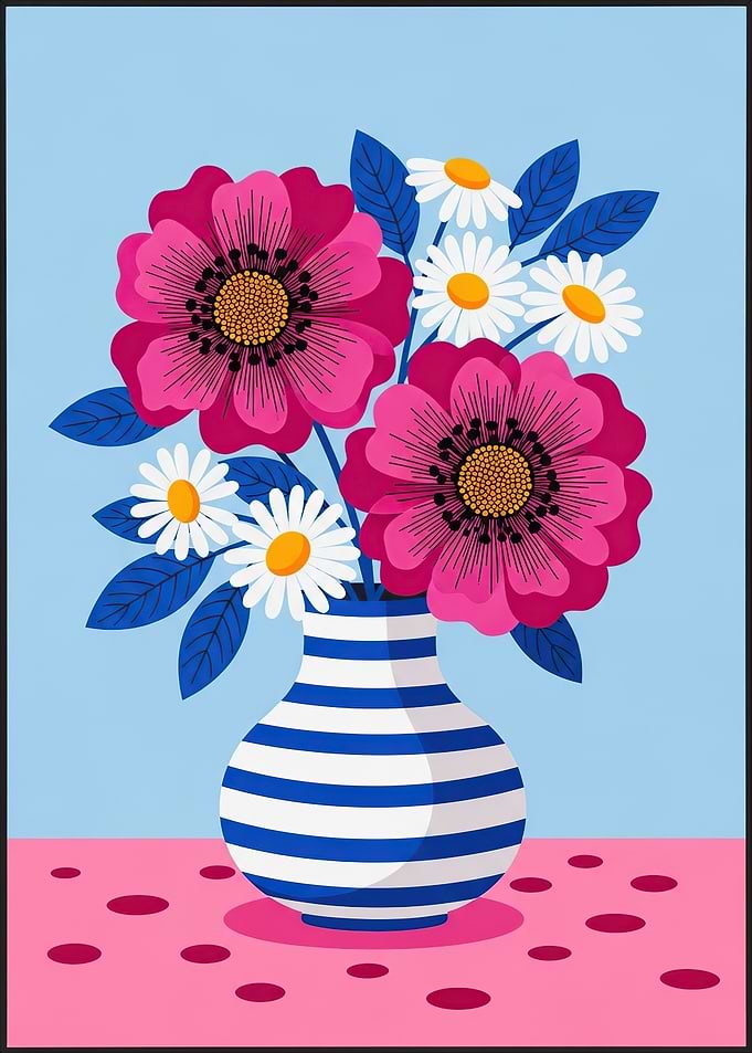 Floral arrangement in a striped vase