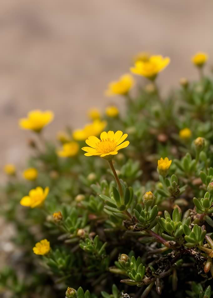 Small yellow wildflowers in bloom