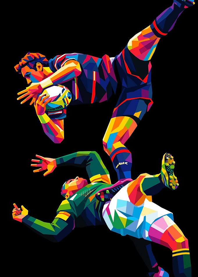 Rugby Players in Dynamic Pop Art Style