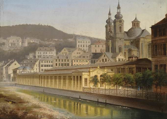 European Cityscape with River and Church
