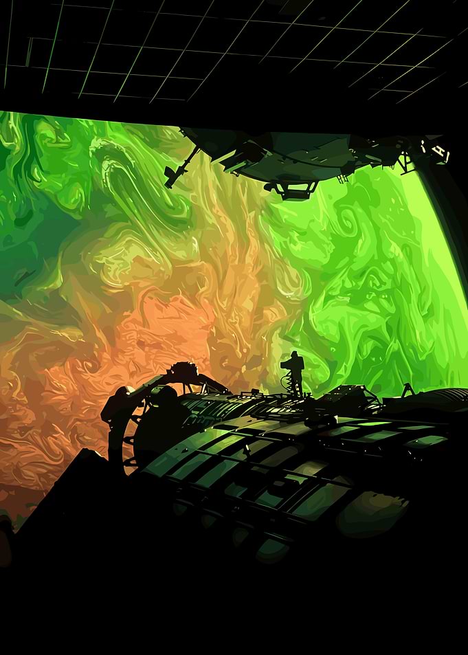 Astronaut on Spaceship overlooking Gas Giant