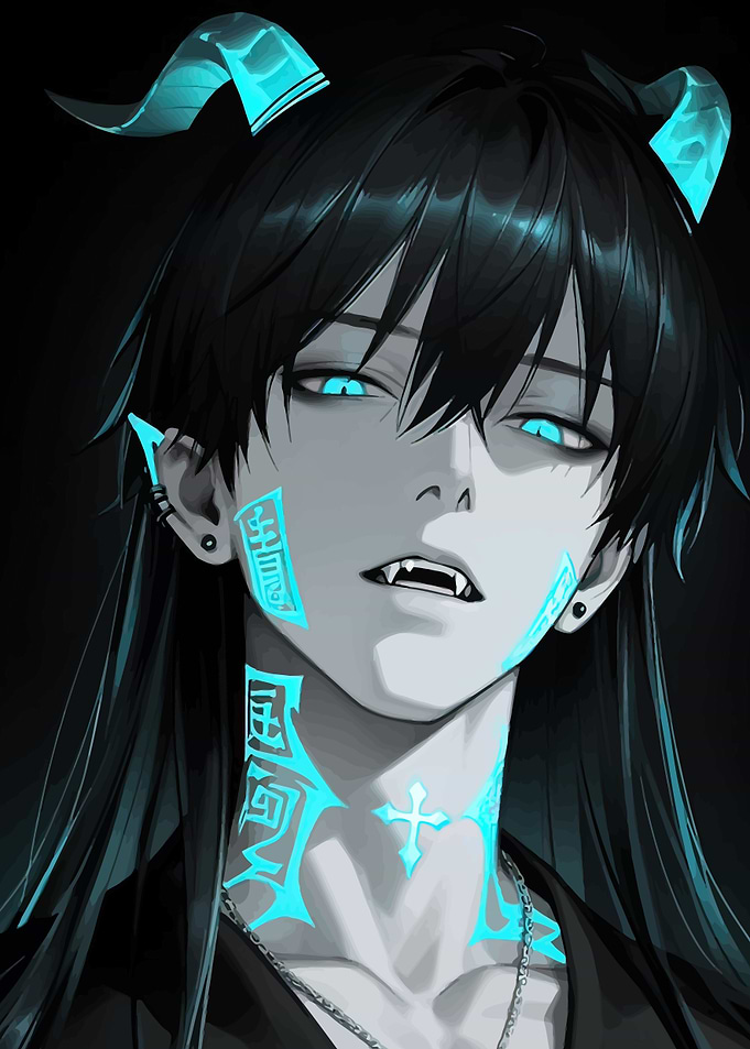 Anime Demon with Glowing Tattoos