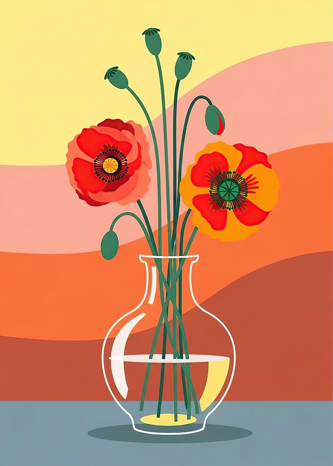 Poppies in a Glass Vase