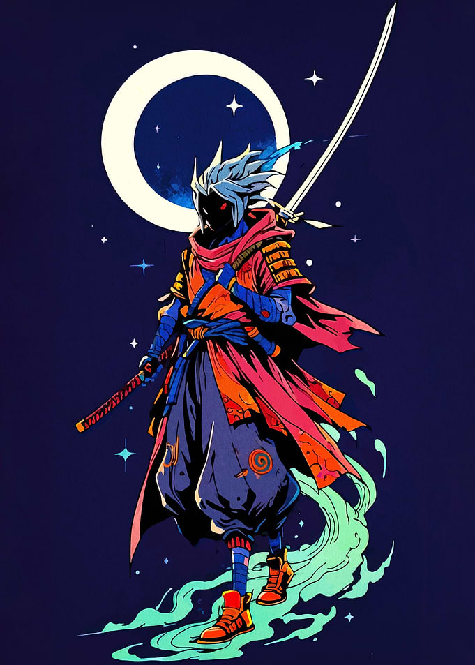 Samurai Warrior Under the Moon