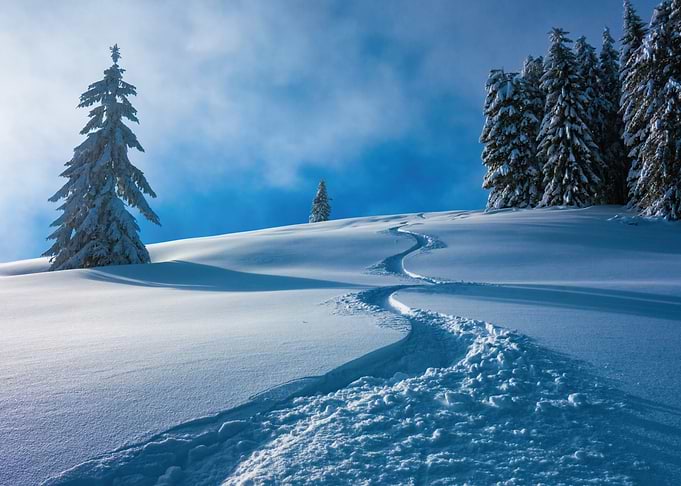 Snowy Mountain with Ski Tracks