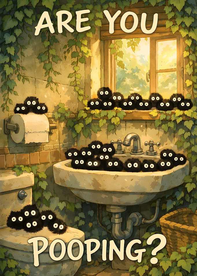 Are You Pooping? Funny Susuwatari in a bathroom