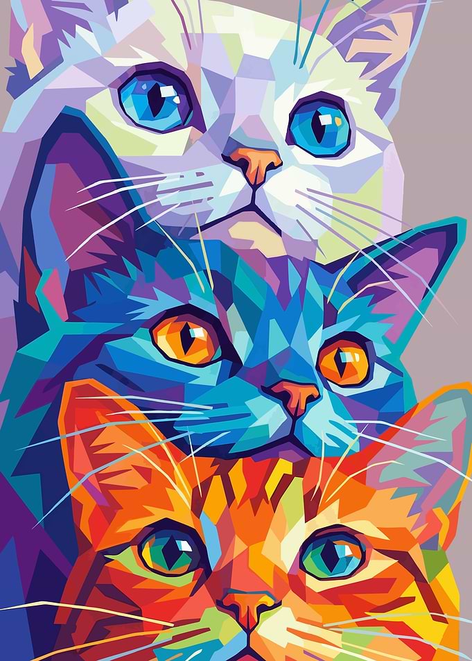 Stack of Colorful Cats