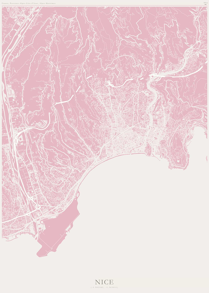 Minimalist Map of Nice, France