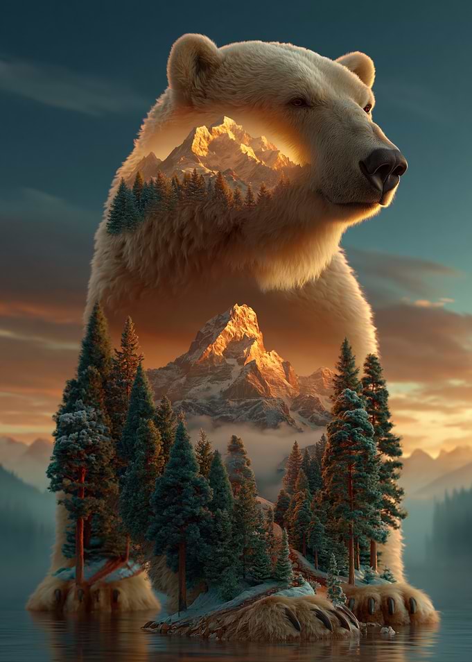 Polar Bear Landscape Double Exposure