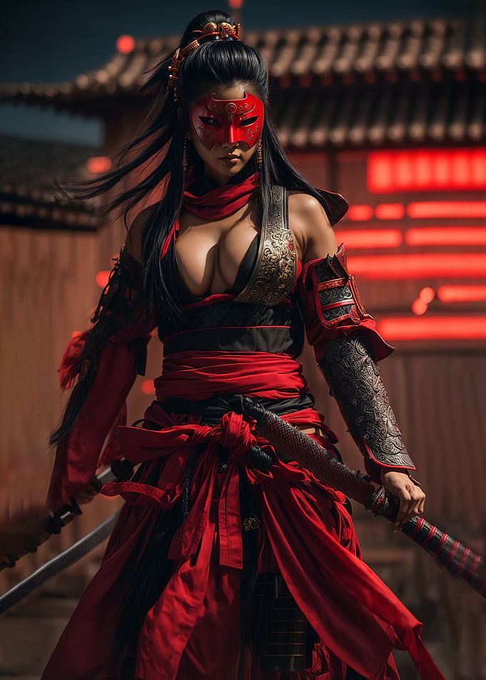 Samurai Warrior Woman in Red