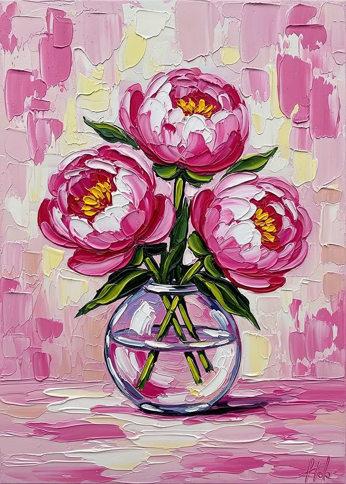 Pink Peonies in a Glass Vase
