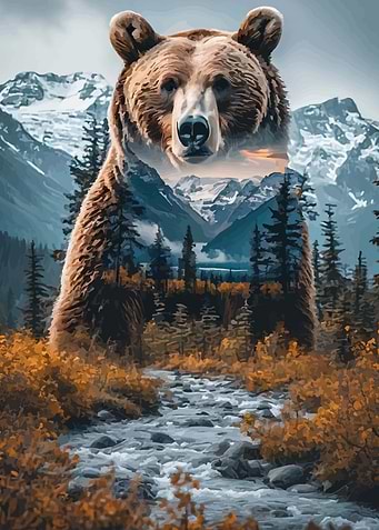 Grizzly Bear Landscape Double Exposure