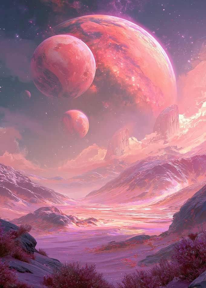 Alien Planet Landscape with Multiple Moons