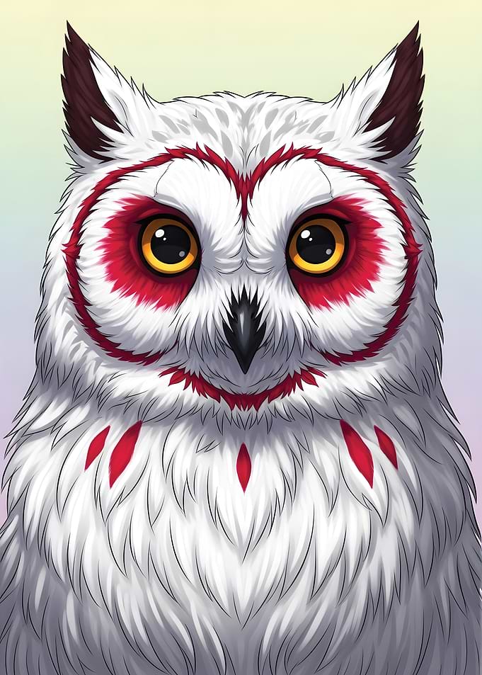 White Owl with Red Markings