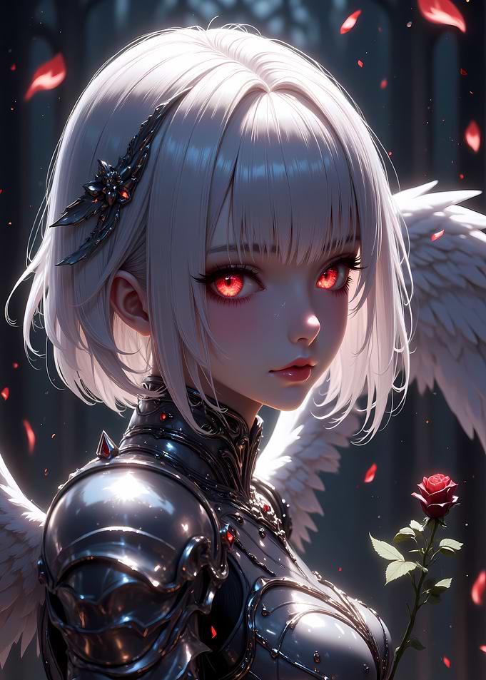 Anime Angel Warrior with Red Eyes