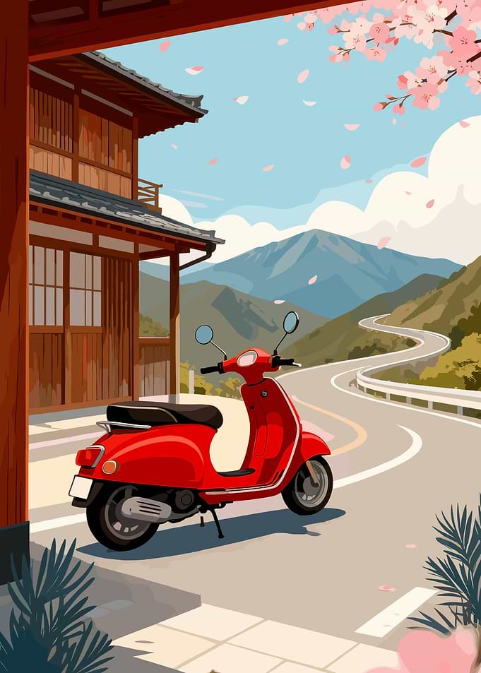 Red Vespa in Sakura Valley