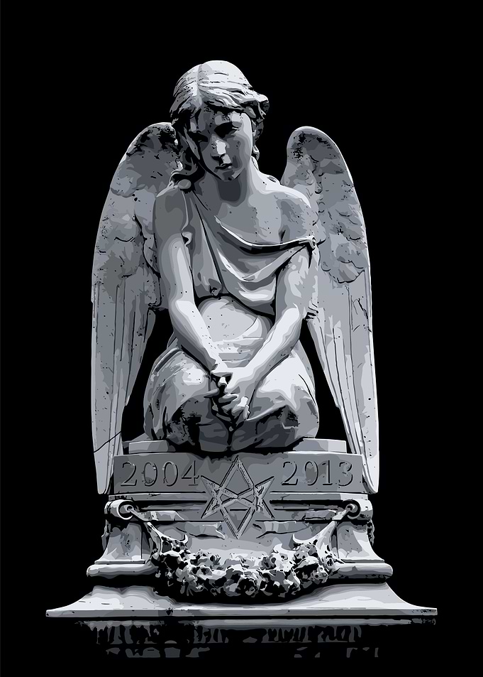 Angel Statue with Dates and Symbol
