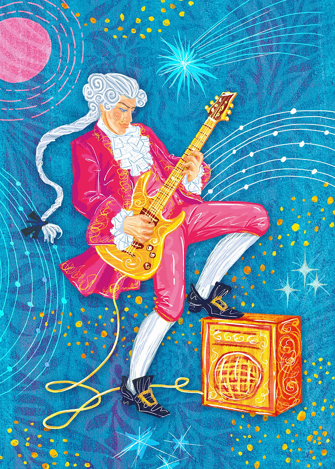 Baroque Musician Playing Electric Guitar