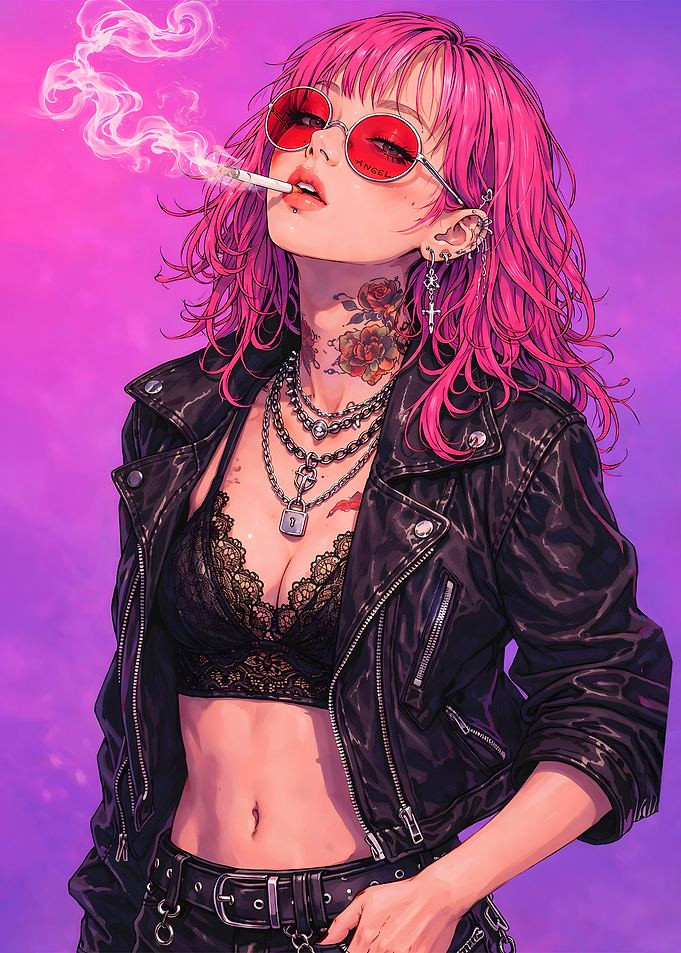 Anime Girl Smoking with Pink Hair