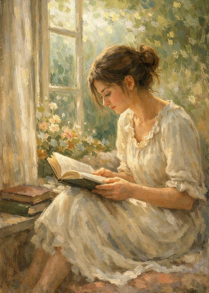 Woman reading by the window