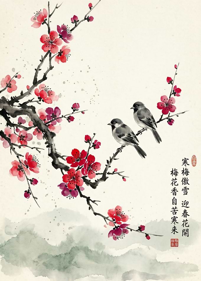 Plum Blossoms and Birds Painting