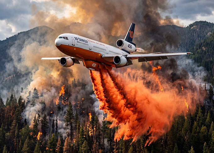 Firefighting Plane Drops Retardant on Wildfire