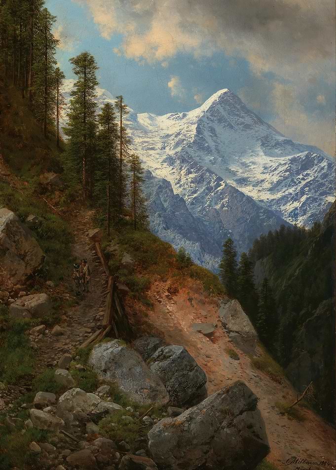Alpine Mountain Path with Travelers
