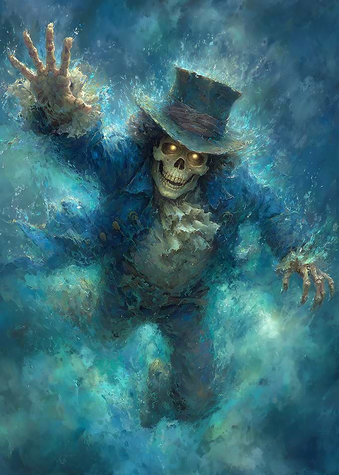 Skeleton Pirate in Blue Coat