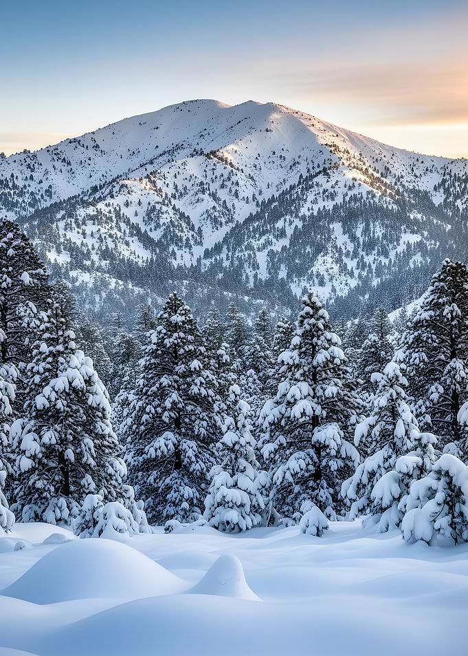 Snowy Mountain Landscape at Sunrise