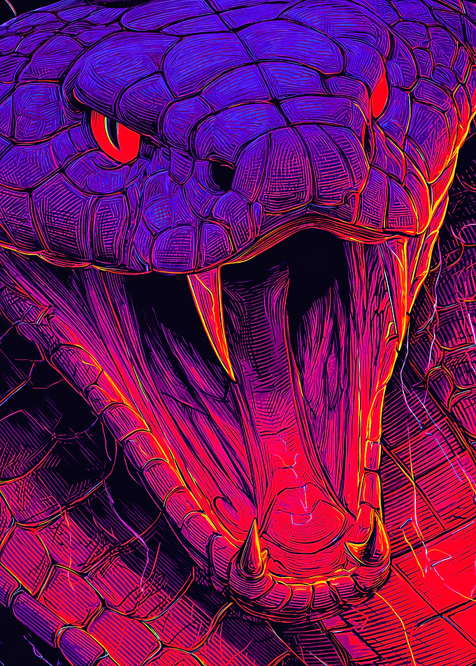 Striking Neon Viper Fangs Graphic Art