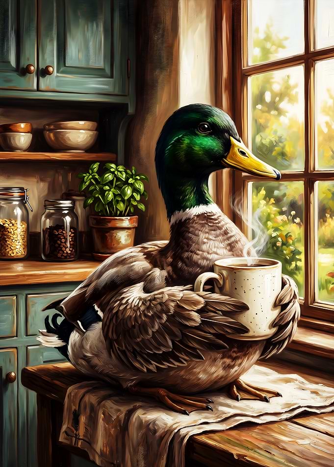 Cute Duck with a Coffee Cup