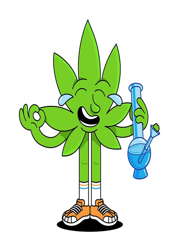 Happy Cartoon Marijuana Leaf with Bong