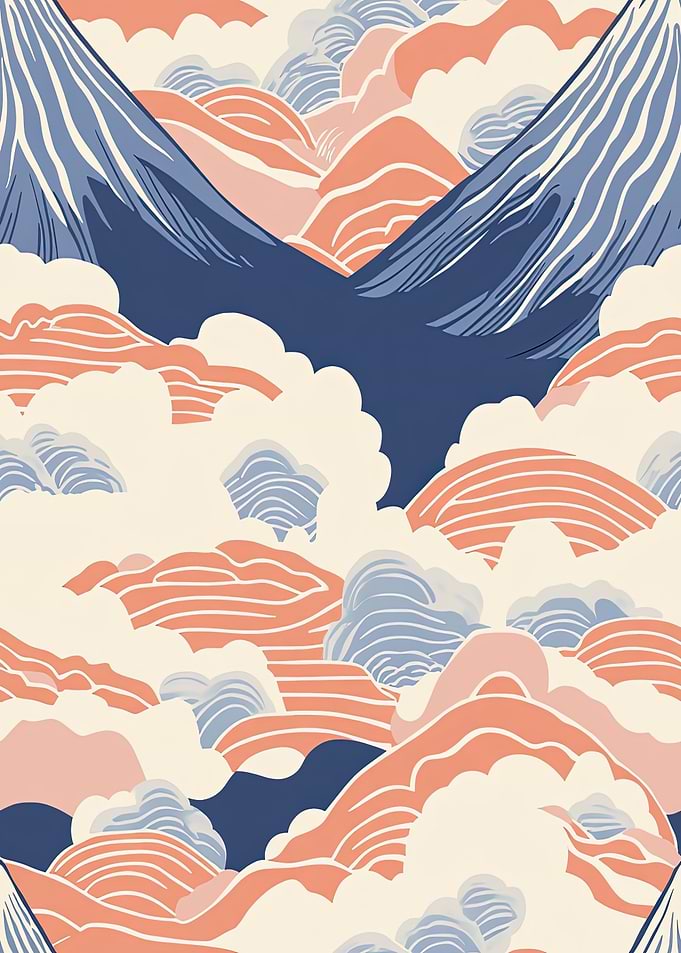 Stylized Mountain Landscape with Clouds
