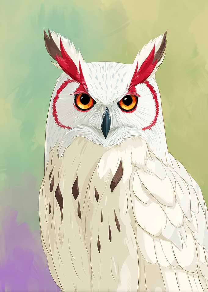 White Owl with Red Accents