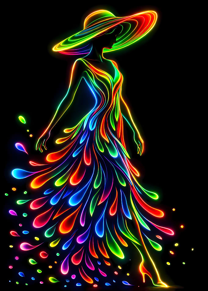 Neon Woman in Flowing Dress