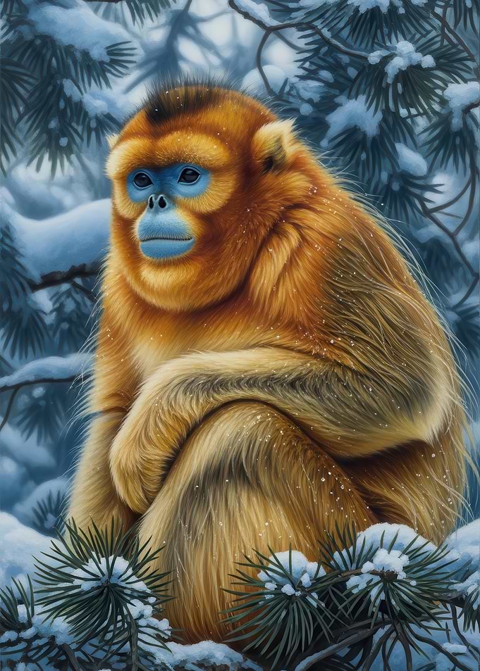 Golden Snub-Nosed Monkey in Snow