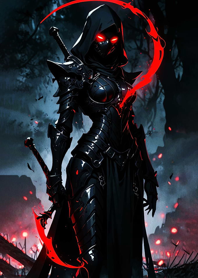 Dark Knight with Red Eyes and Scythe